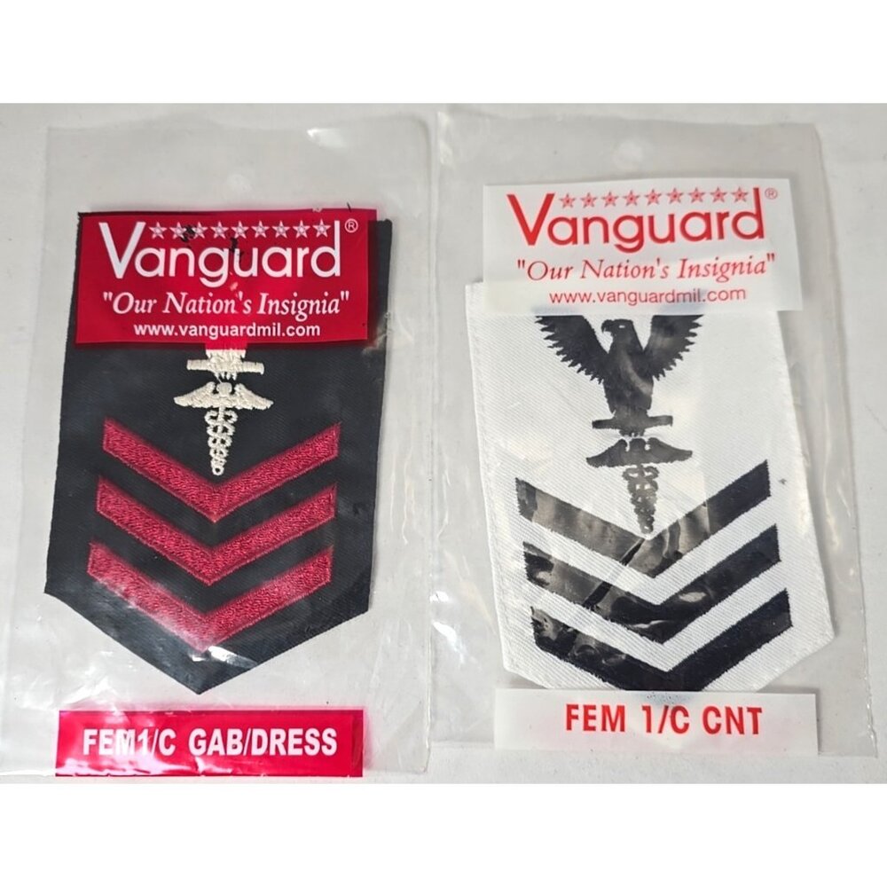 Lot of 2 Vanguard Insignia Patches Hospitalman FEM1/C GAB/DRESS & FEM 1/C CNT